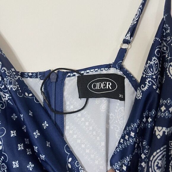 CIDER blue bandana paisley cowl neck cami bodycon mini dress size XS - Picture 6 of 7